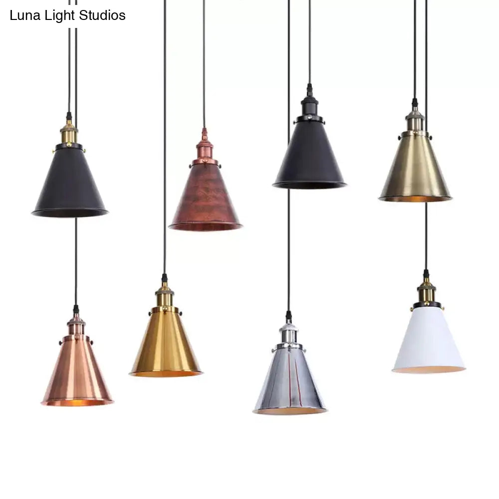 Industrial Horn Shaped Pendant Light In Rust/Copper/Brass - 1-Light Bedside Fixture