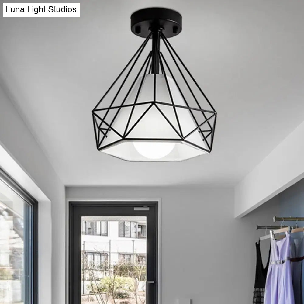Industrial Metal Black Flush Mount Ceiling Light - Diamond Close To Lighting
