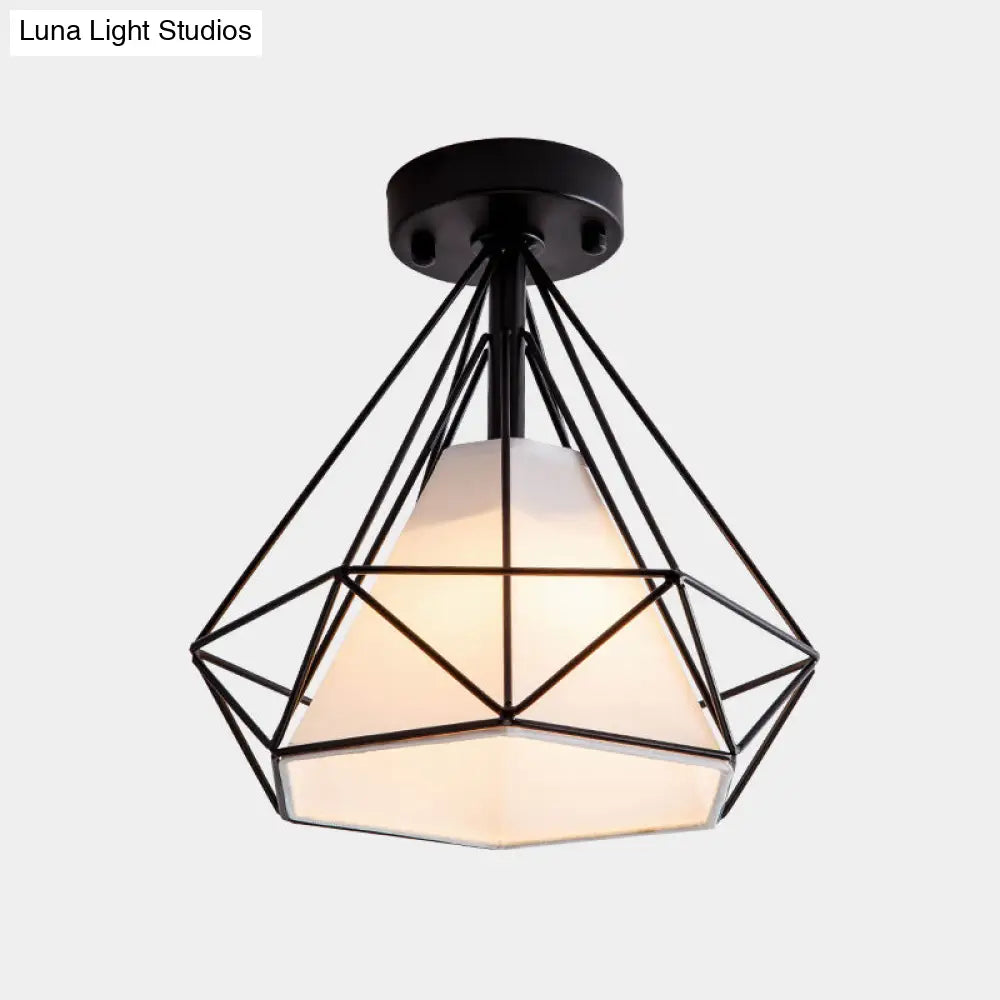 Industrial Metal Black Flush Mount Ceiling Light - Diamond Close To Lighting