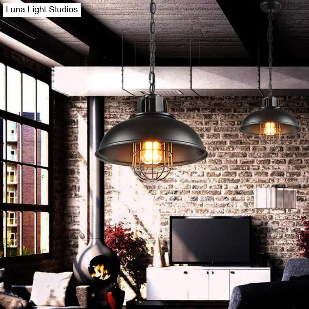 Industrial Metal Cage Pendant Ceiling Light In Black - Stylish Dining Room Hanging Lighting