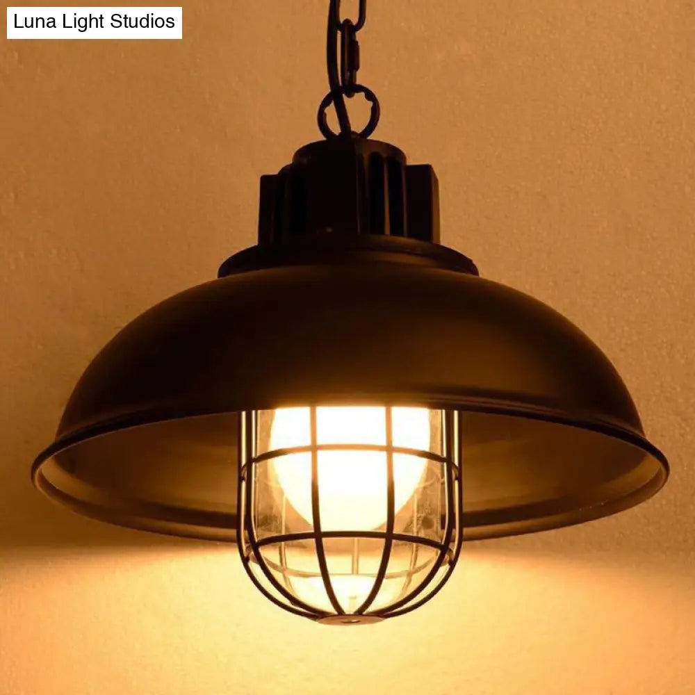 Industrial Metal Cage Pendant Ceiling Light In Black - Stylish Dining Room Hanging Lighting