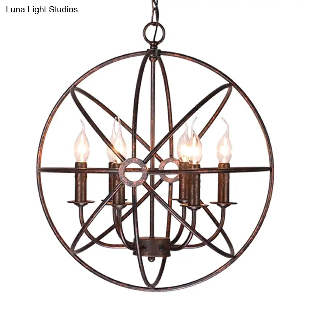 Industrial Metal Caged Pendant Chandelier With Interlinked Rings - 4 Lights For Living Room