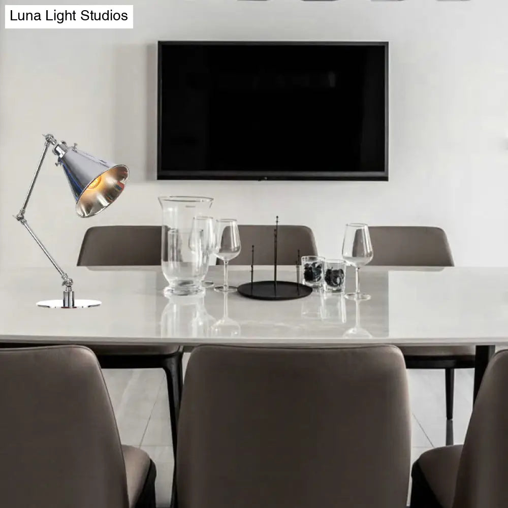 Industrial Metal Desk Light With Adjustable Arm And Chrome Finish For Study Rooms