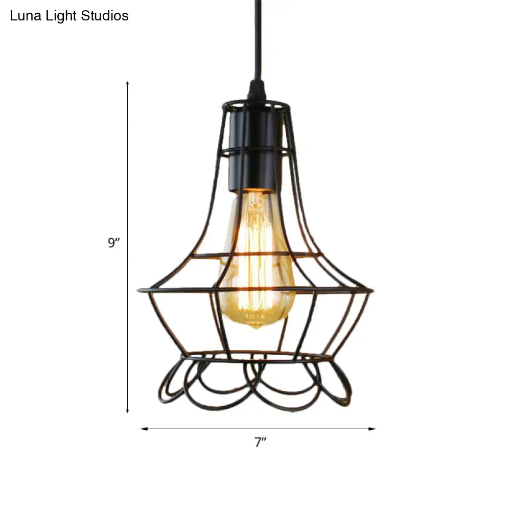 Industrial Metal Pendant Lighting With Height Adjustable Flower Cage Shade - Perfect For Bedroom