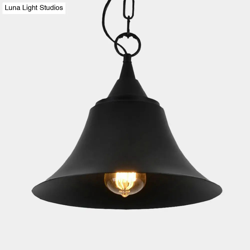 Industrial Restaurant Pendant Light With Bell Iron Shade - Black