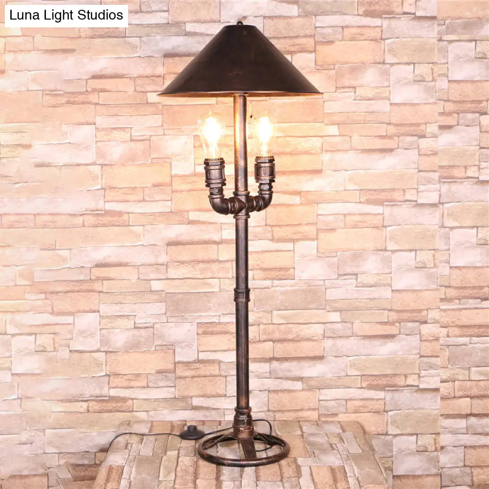 Industrial Style Antique Bronze Metal Table Lamp With Exposed Bulb - 2 Lights Indoor Desk Lighting