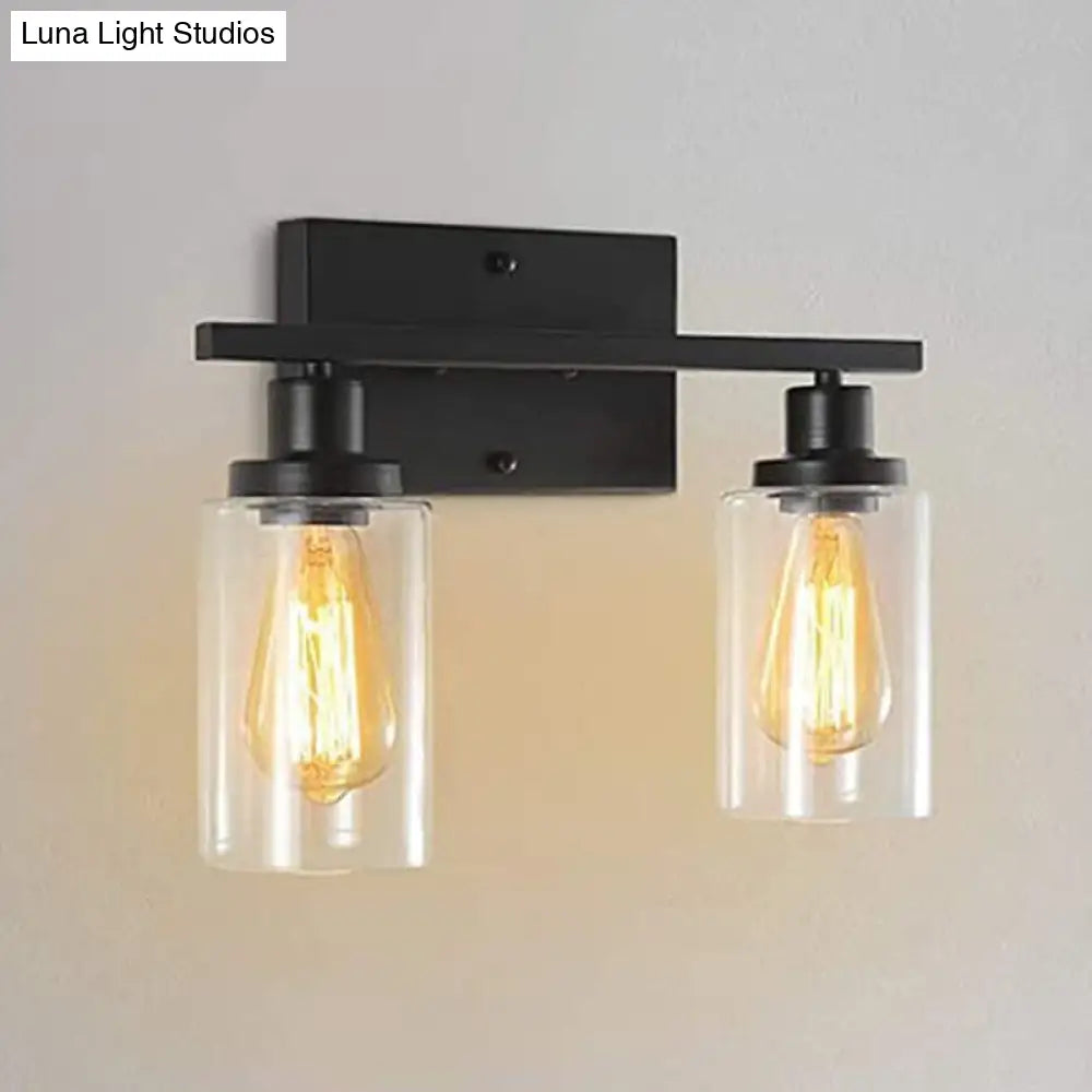 Industrial Style Dual-Head Wall Mounted Vanity Lamp With Pure Glass Shades For Bathrooms