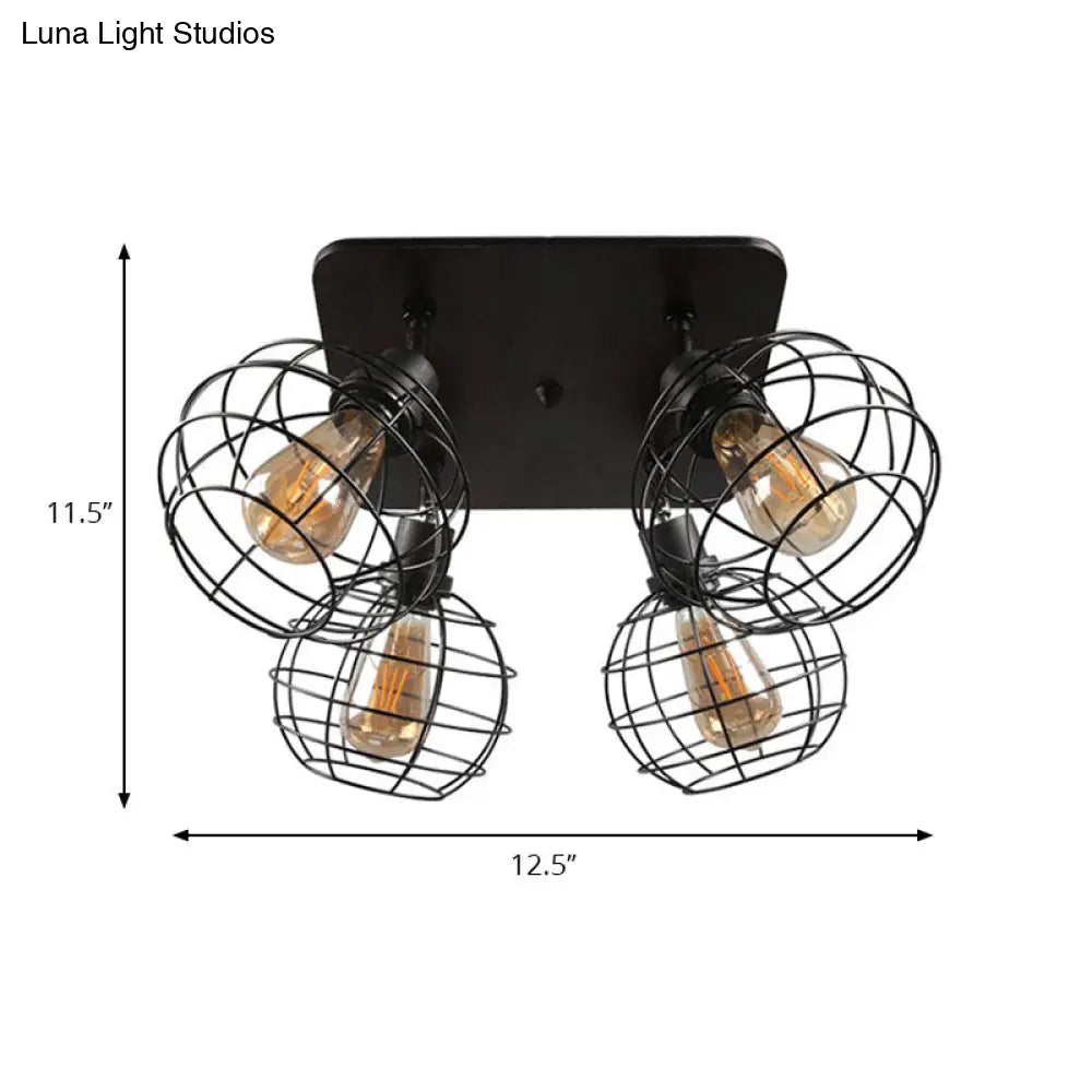 Industrial Style Global Black Metal Semi Flush Mount Ceiling Light With 4/6 Lights - Perfect For