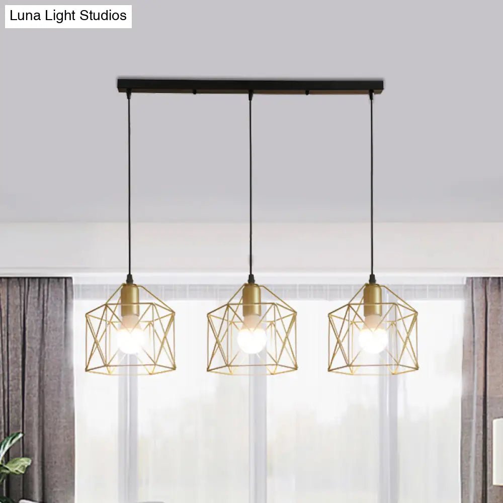 Industrial Style Gold Ceiling Light With Hexagon Cage Shade - Ideal For Restaurants And More!