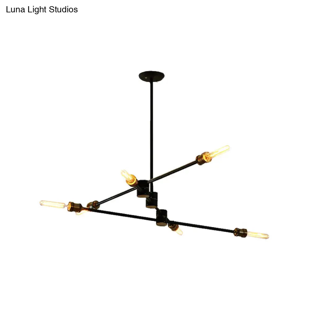 Industrial Style Linear Chandelier Light - 6-Light Metallic Ceiling Fixture in Black for Living Room Black