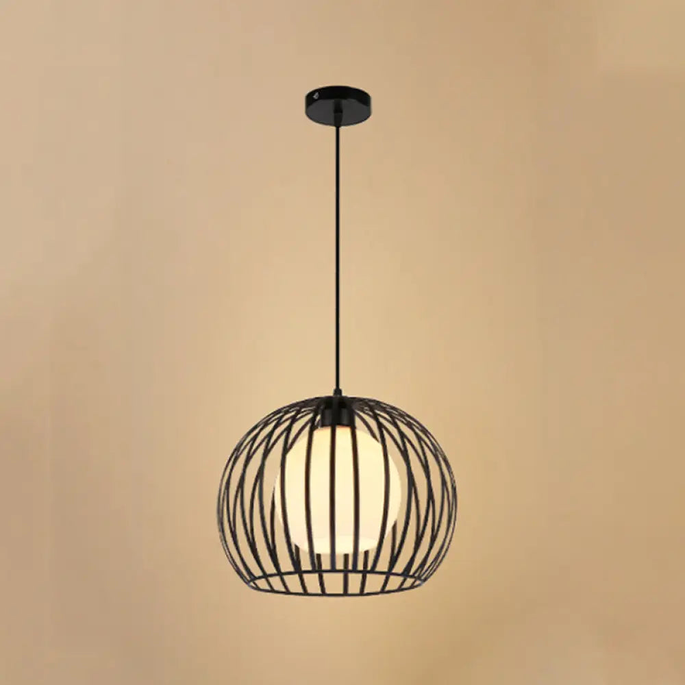 Industrial Style Metallic Global Cage Ceiling Hanging Light Black/White Suspension Ideal For Living