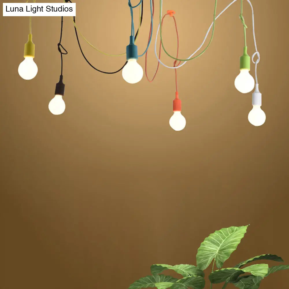 Industrial Style Multi Color Swag Pendant Light Fixture - 6 Lights Restaurant Hanging Lamp (Black