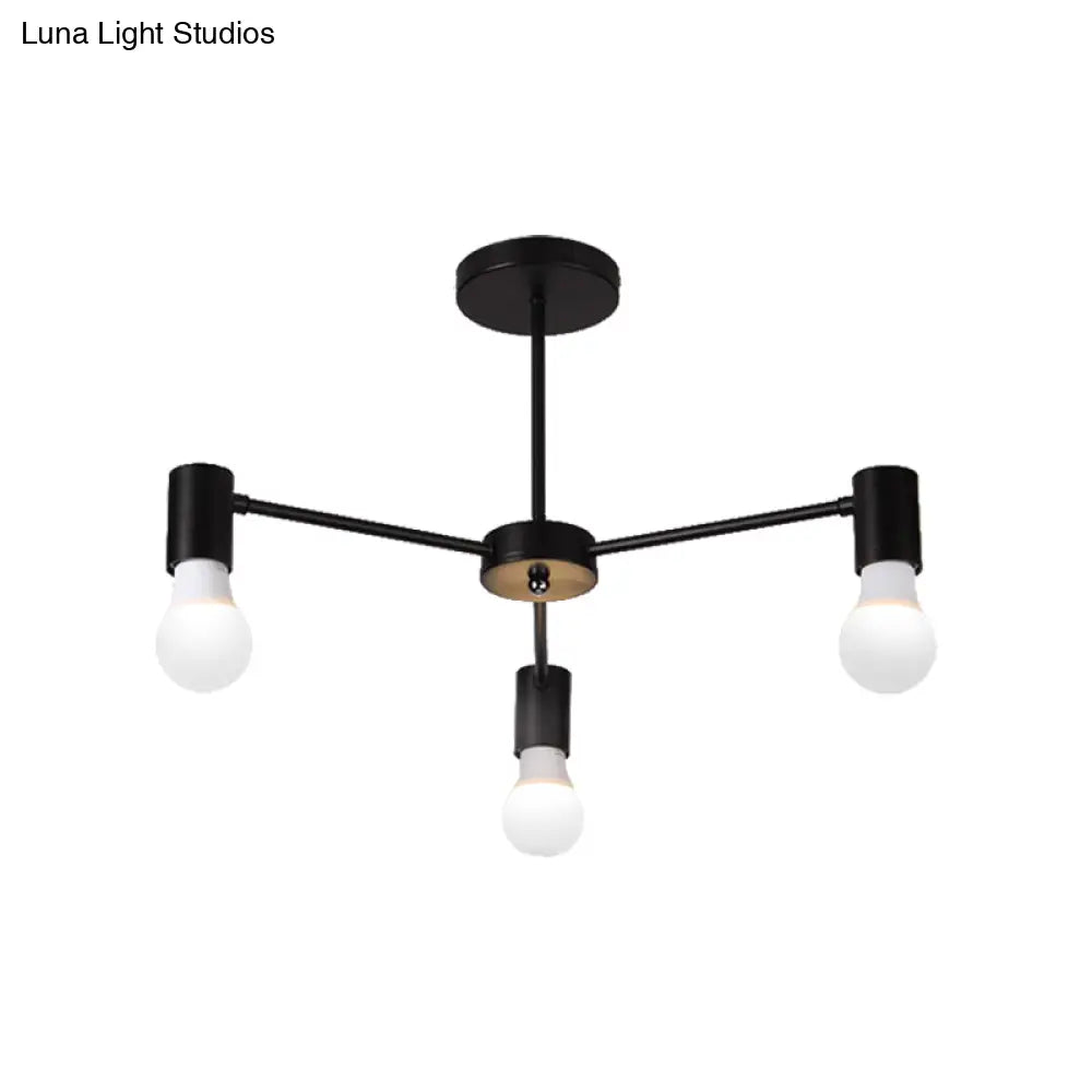 Industrial Style Semi Flush Ceiling Light With Open Bulb Available In Black/White - 3 Or 5 Heads