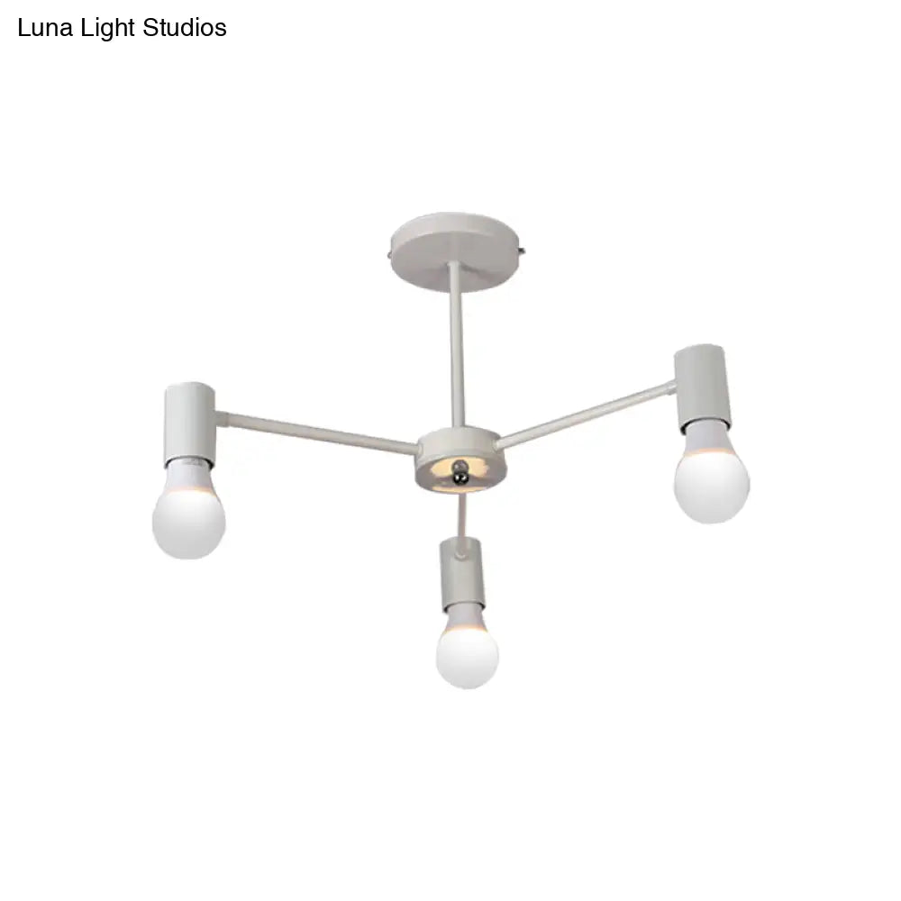 Industrial Style Semi Flush Ceiling Light With Open Bulb Available In Black/White - 3 Or 5 Heads
