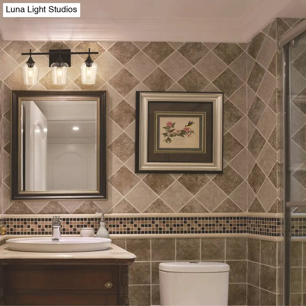 Industrial Style Vanity Mirror Lights With Transparent Glass Cups For Bathroom Fixtures