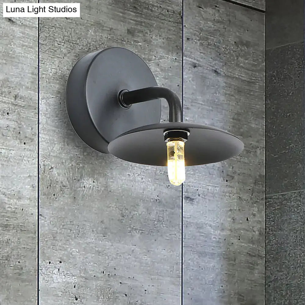 Industrial Vintage Metal Wall Light Fixture - Flat Shade 1-Light Sconce For Bedroom In Black