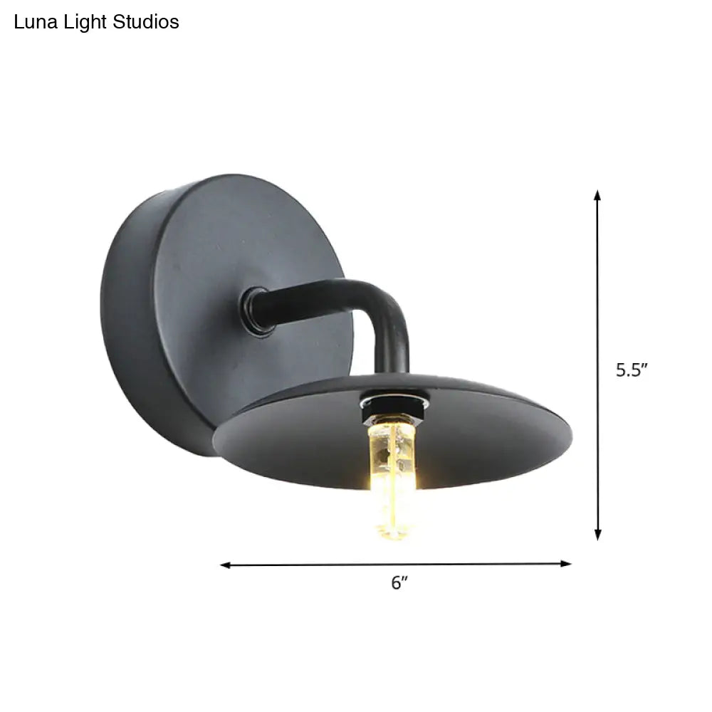Industrial Vintage Metal Wall Light Fixture - Flat Shade 1-Light Sconce For Bedroom In Black