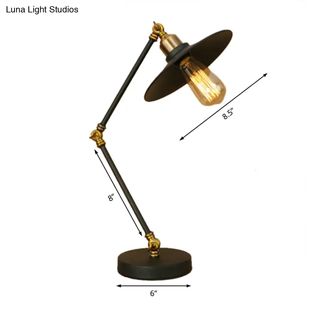 Iron Flat Shade Desk Light- Industrial Black Standing Lamp With Adjustable Arm