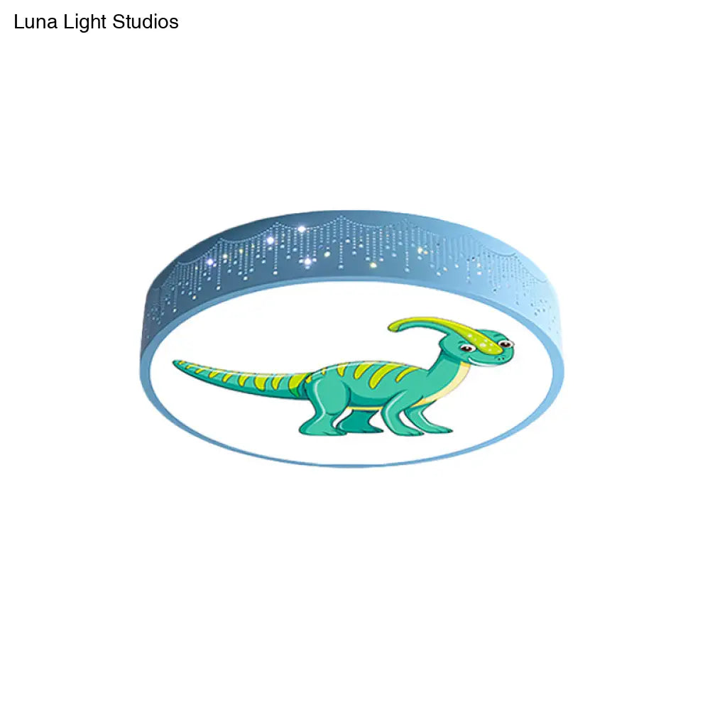Iron Led Flush Mount Ceiling Light With Dinosaur Pattern In Red/Blue/Green