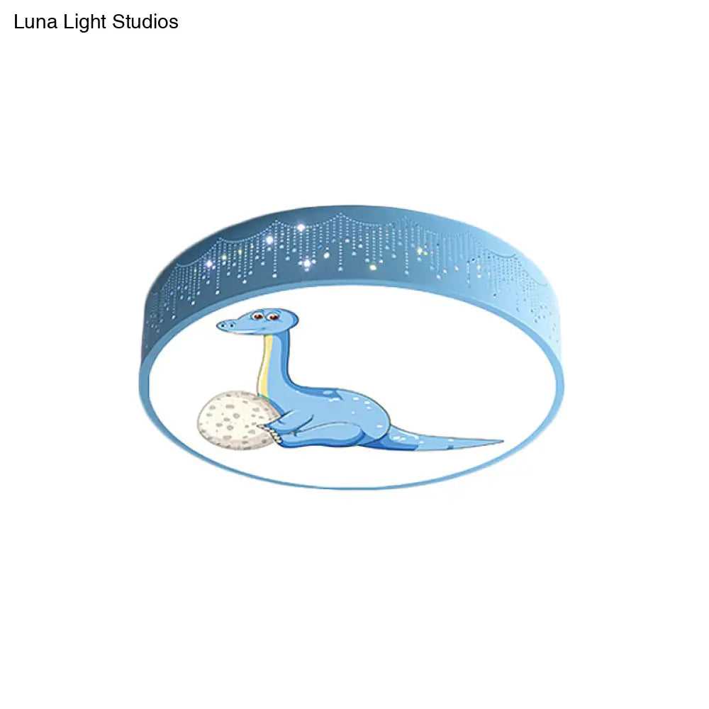 Iron Led Flush Mount Ceiling Light With Dinosaur Pattern In Red/Blue/Green