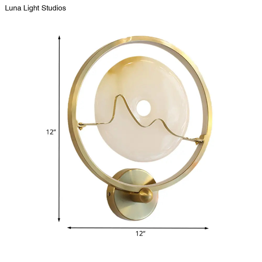 Jade Stone Led Wall Sconce With Gold Ring For Contemporary Clothing Store Lighting
