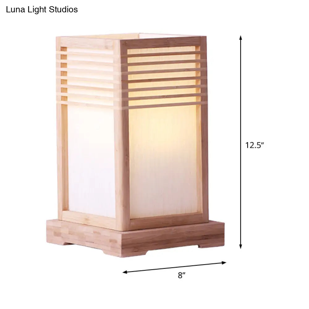 Japanese Wood Shade Desk Lamp With Beige Rectangular Design Small 1-Bulb Task Lighting