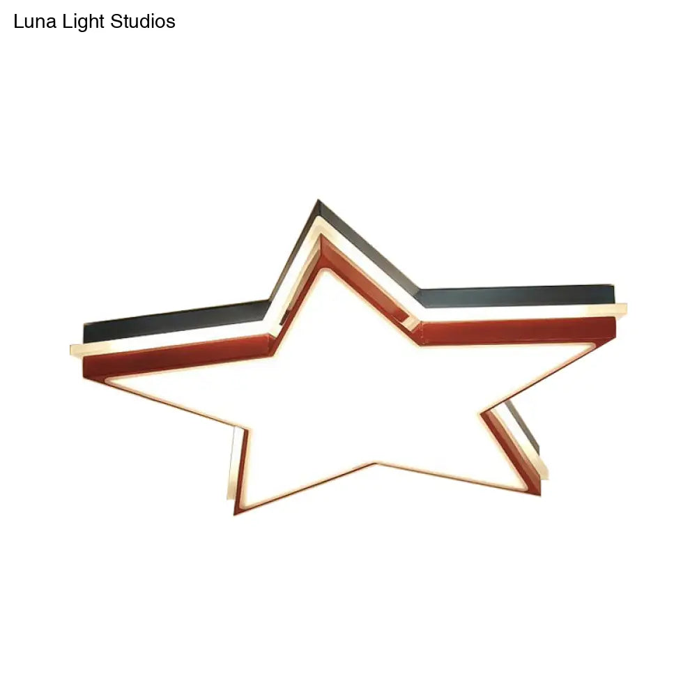 Kids Acrylic Led Flush Mount Ceiling Light In White For Boy’s Bedroom - Slim Panel Star Design