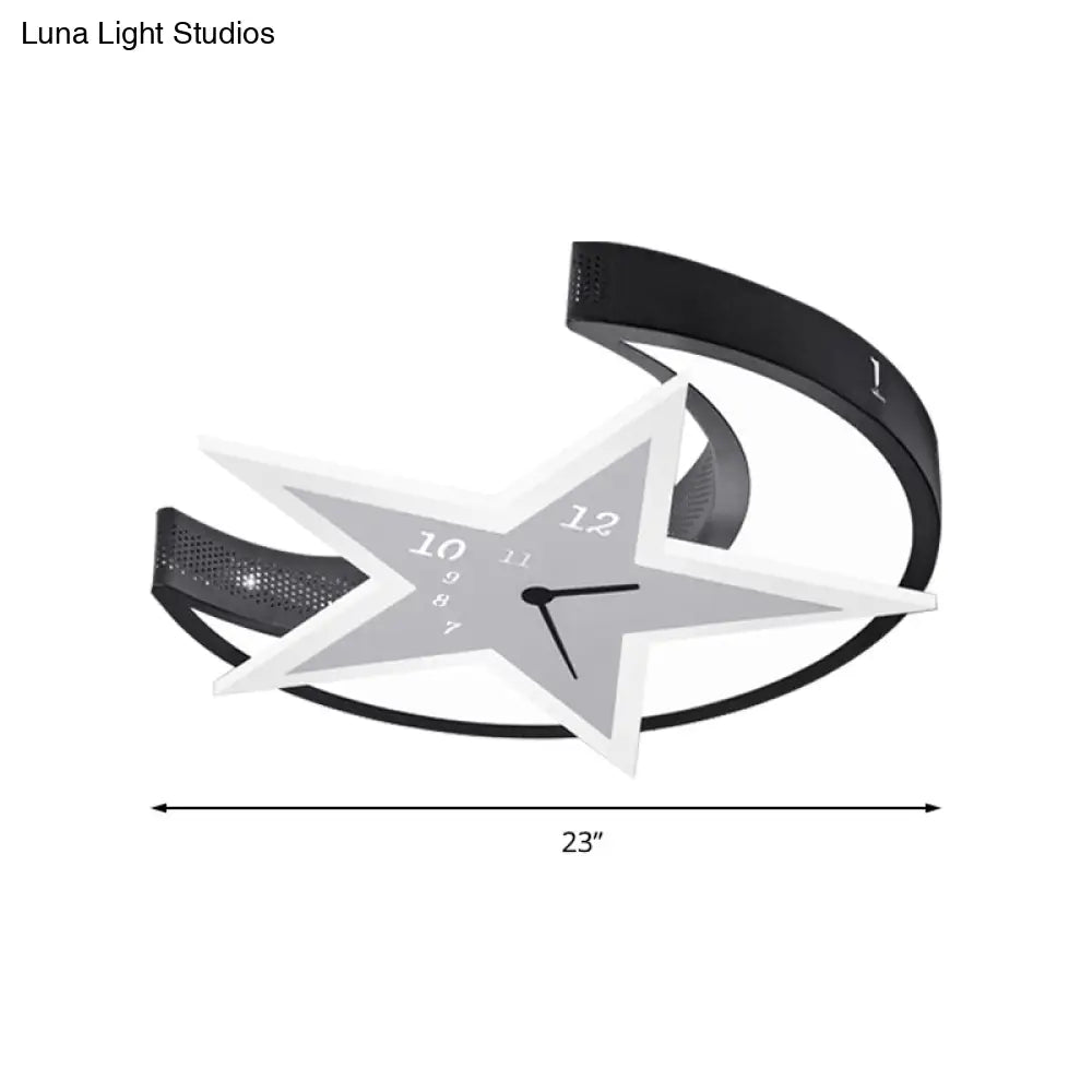 Kid’s Bedroom Flushmount Ceiling Lamp With Star And Moon Cartoon Leds