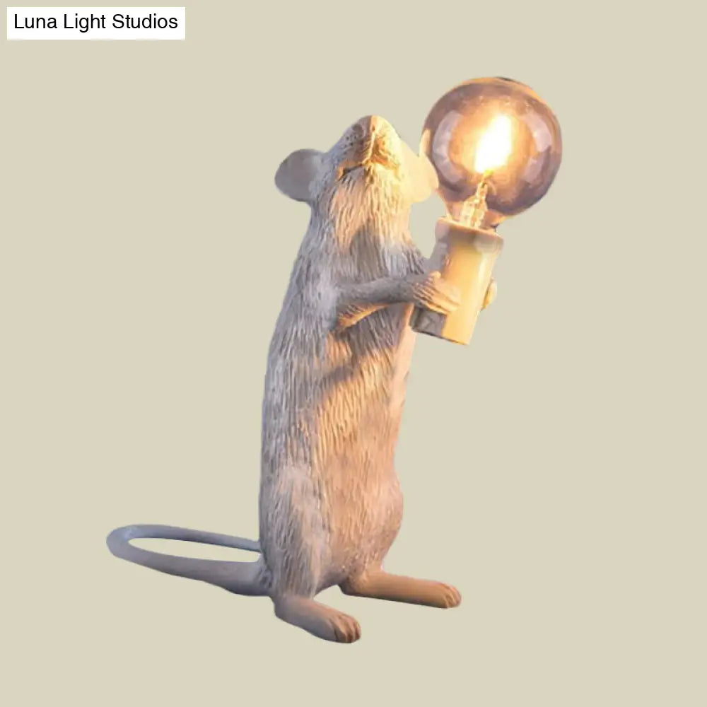 Kids Resin Mouse Night Light - Whimsical Bedside Table Lamp With 1 White Bulb