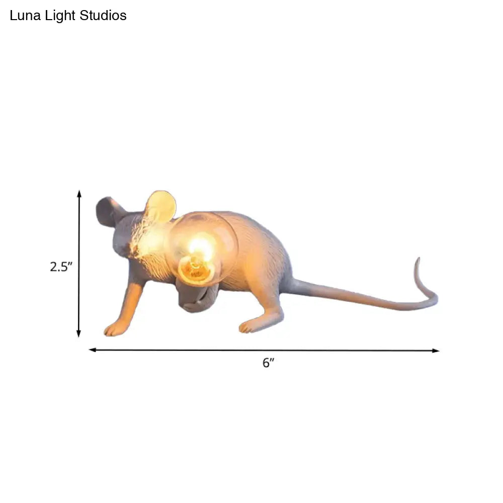Kids Resin Mouse Night Light - Whimsical Bedside Table Lamp With 1 White Bulb