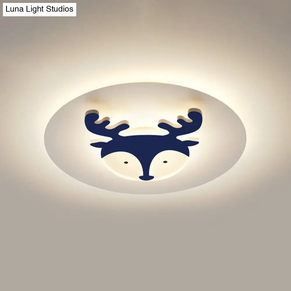 Kids Style Fox/Deer Child-Care Center Ceiling Lamp - Acrylic Led Flush Mount In Blue/Coffee With