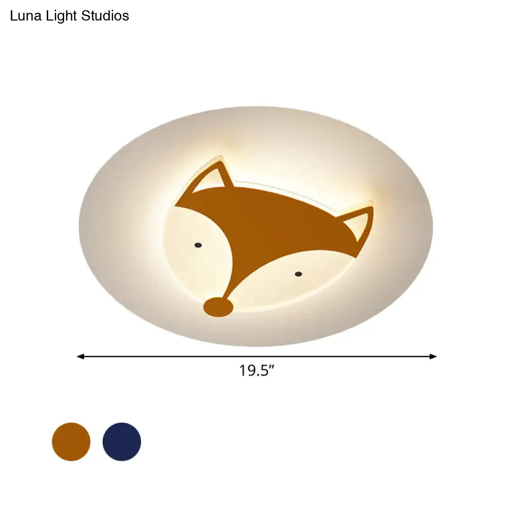 Kids Style Fox/Deer Child-Care Center Ceiling Lamp - Acrylic Led Flush Mount In Blue/Coffee With