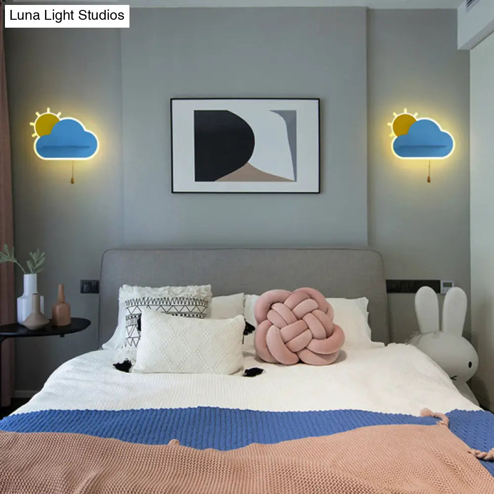 Kids Sunrise Wall Lamp: Colorful Acrylic Led Sconce Light For Bedroom With Pull Chain Switch