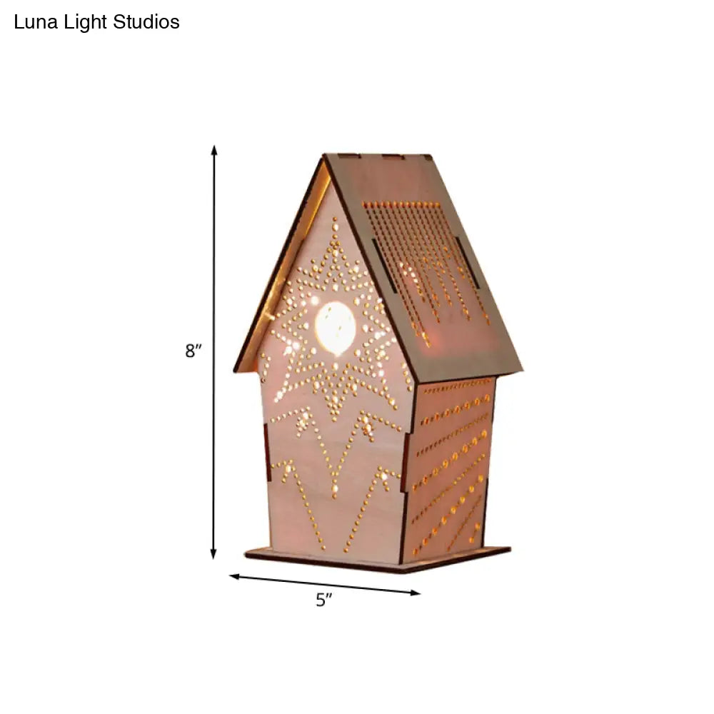 Kids Wooden Usb Led Table Night Light With Loving Heart/Star/Flower Pattern - Brown Lodge Small Size