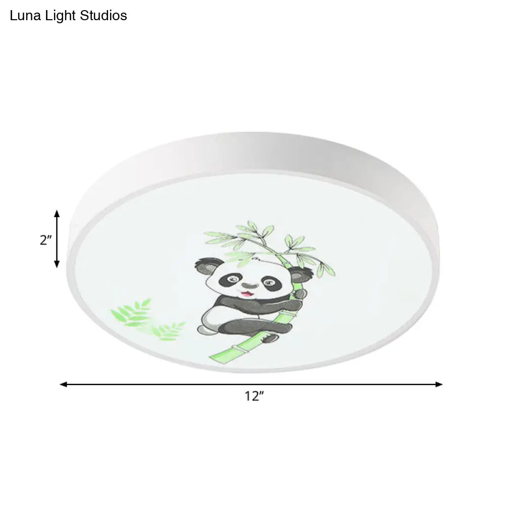 Kindergarten Circle Ceiling Mount Light With Panda Acrylic Animal Fixture (White)