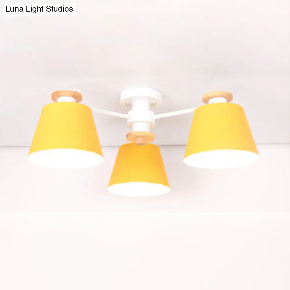 Kindergarten Foyer Chandelier: Bucket Shade Multi-Head Metal Hanging Light