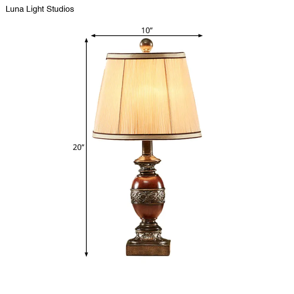 Laura - Vintage Fabric Brown Night Stand Lamp Conical Shade 1 Light Style Table For Guest Room
