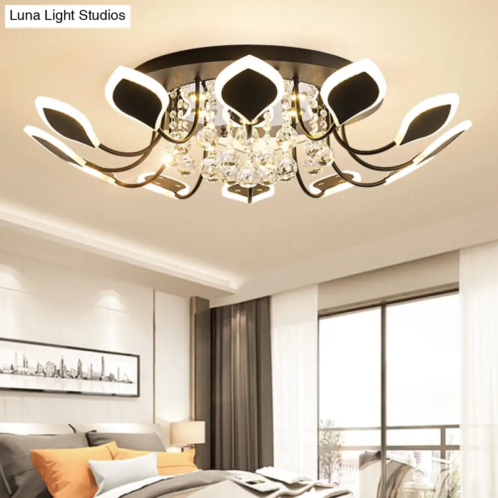 Leaf Acrylic Shade Sputnik Flush Mount Ceiling Light - Modern 8/10/12 Lights White/Black Bedroom