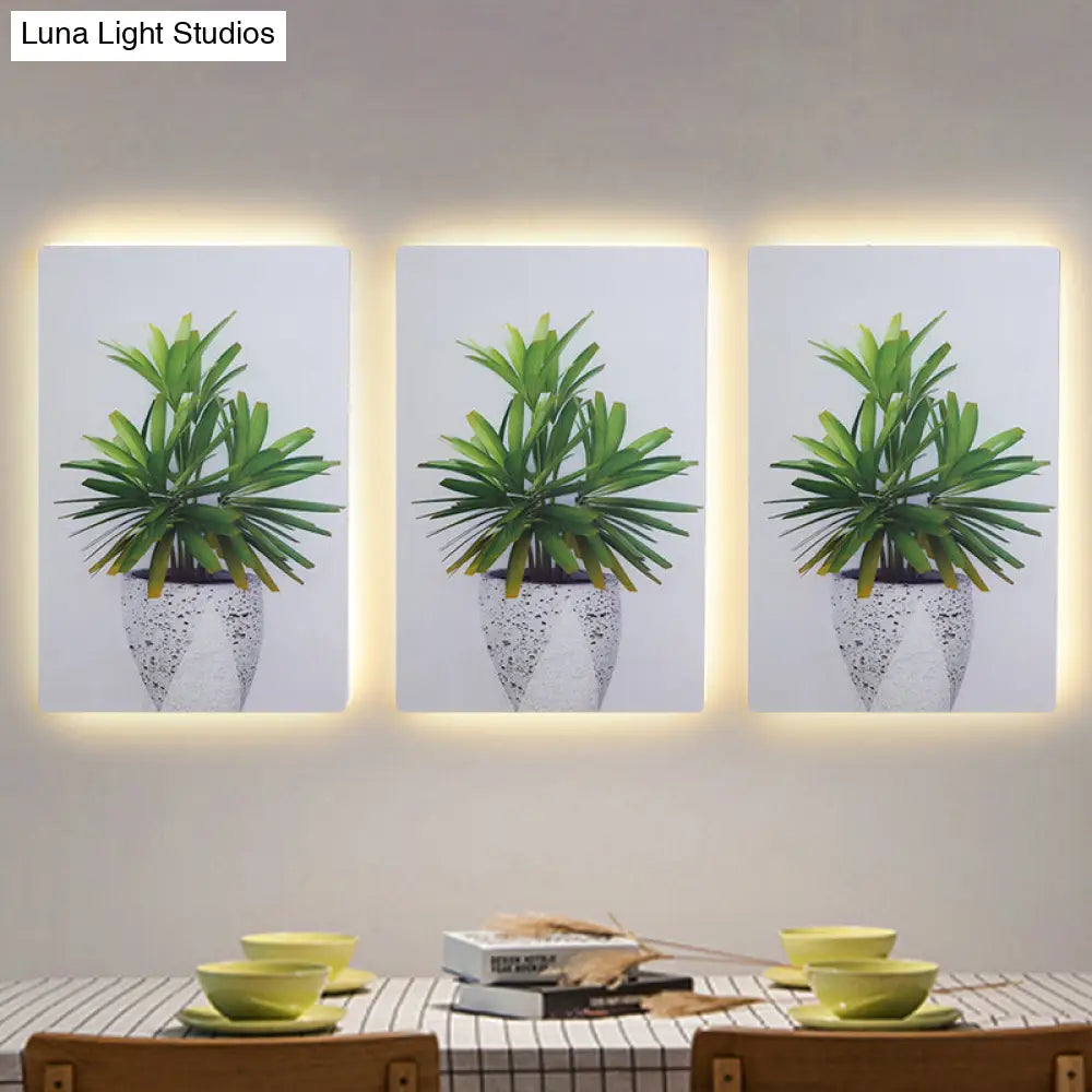 Leaf Pattern Led Wall Mural Lamp: Green & White Acrylic Lighting For Simplicity Style