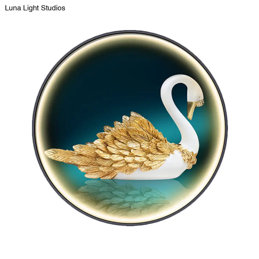Led Asian Green Parlor Swan Wall Light With Metal Shade - Left/Right Mount