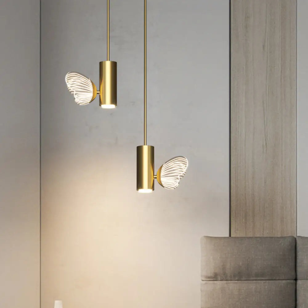 Led Brass Finish Spotlight Pendant Light With Acrylic Shade - Simple Style Twig & Butterfly Design