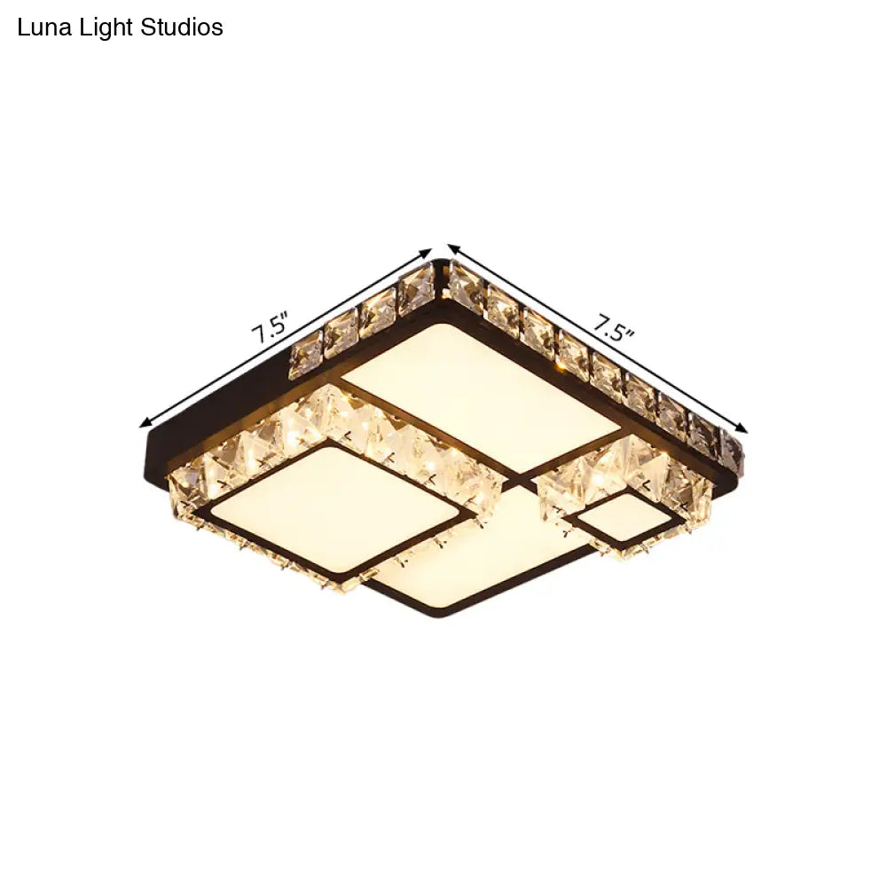 Led Crystal Block Ceiling Light In Black - Simple Flush Mount Design