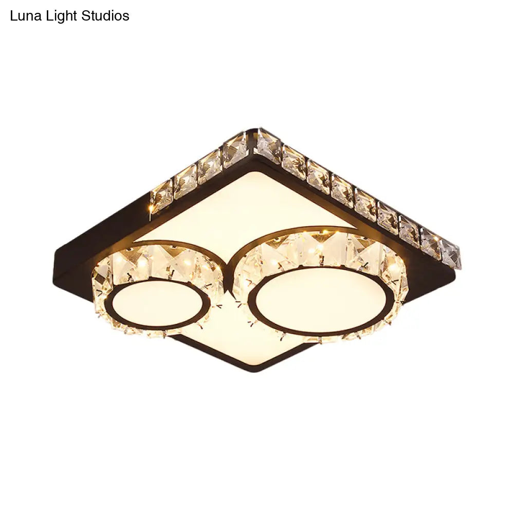 Led Crystal Block Ceiling Light In Black - Simple Flush Mount Design