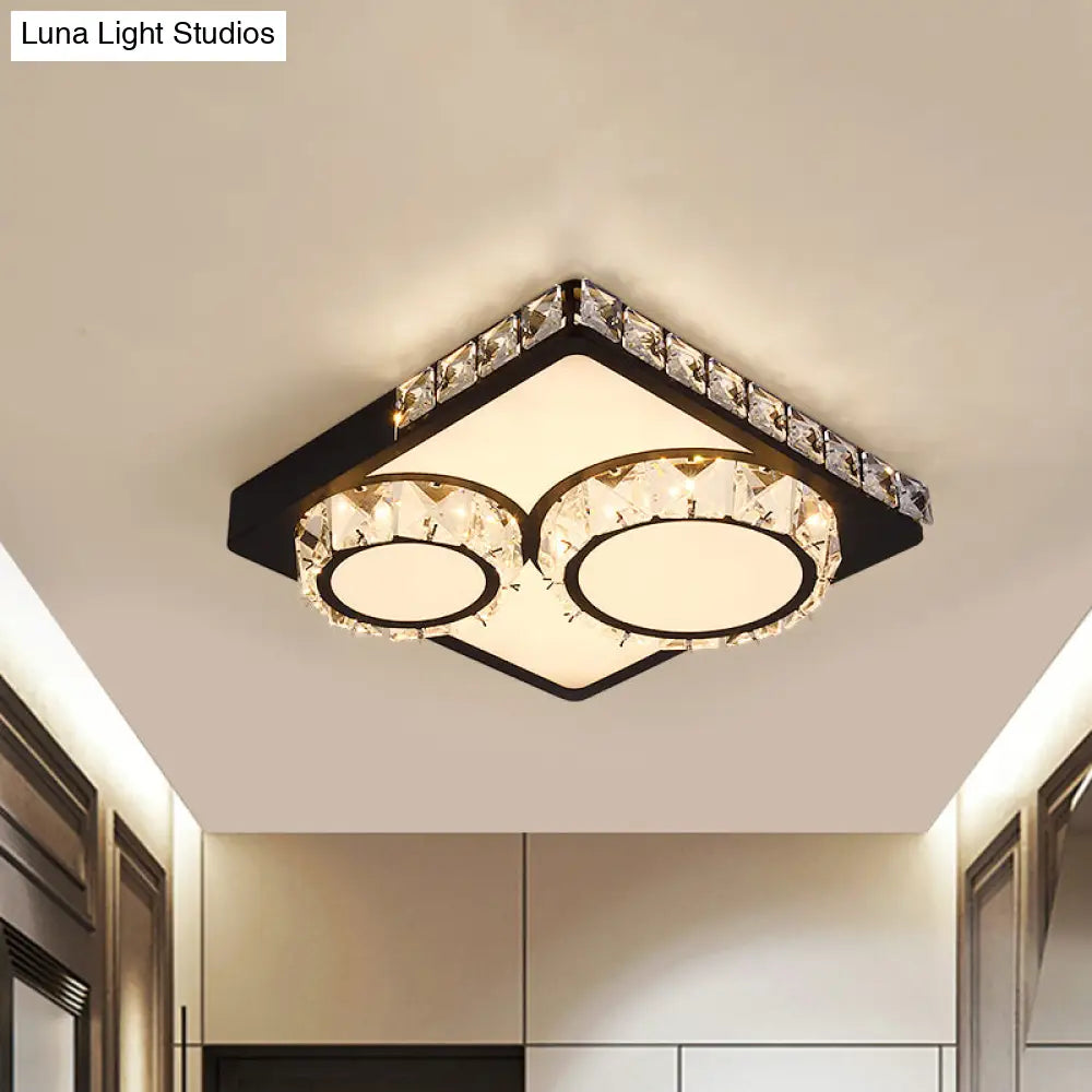 Led Crystal Block Ceiling Light In Black - Simple Flush Mount Design
