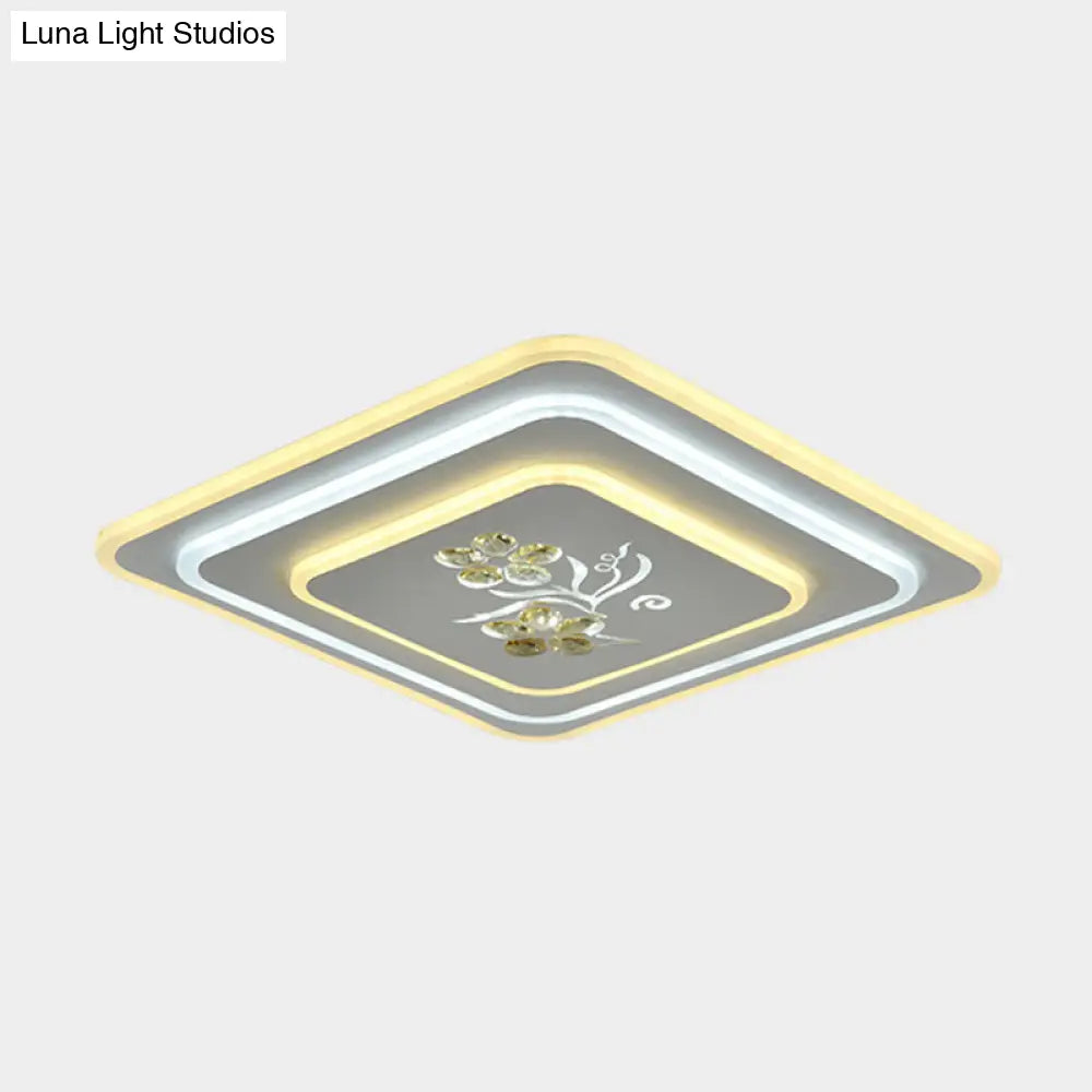 Led Crystal Ceiling Lamp Modern Flush Mount Lighting In White - Round/Square Design