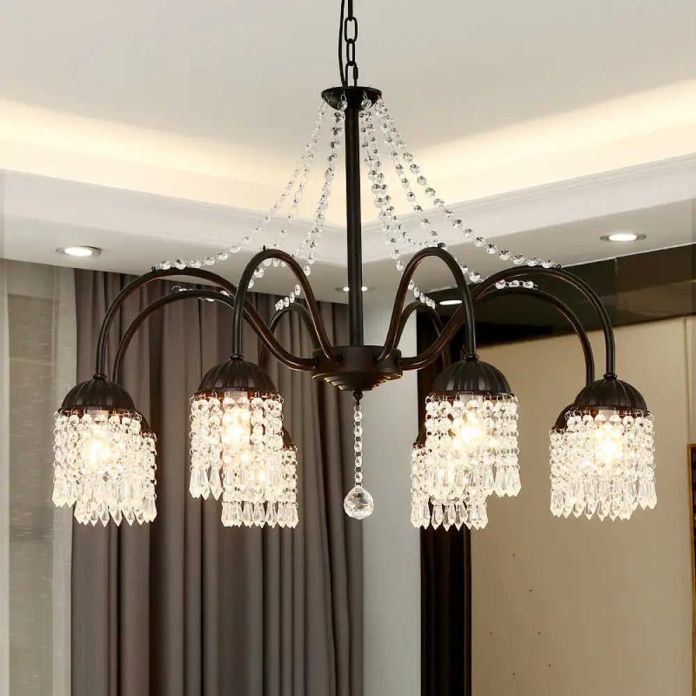 Led Crystal Tassel Chandelier - Country Style Hanging Light For Living Room