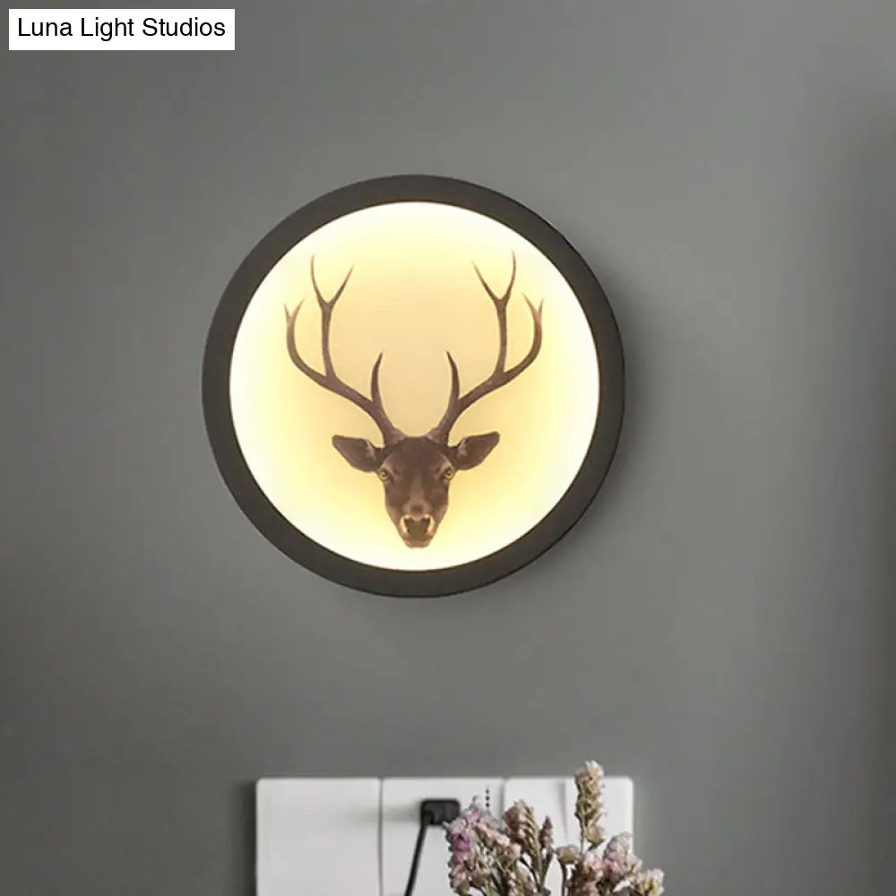Led Elk Deer Acrylic Wall Mounted Light - Contemporary Style White Circular Design