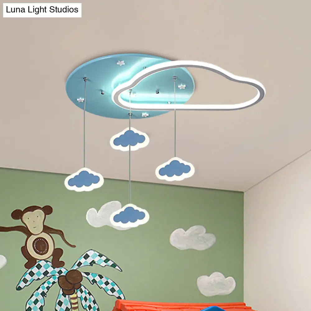 Led Flush Mount Kids Bedroom Ceiling Lamp With Drape In Pink/Blue – Star Cloud And Loving Heart