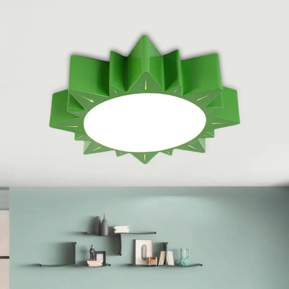 Led Kindergarten Ceiling Light With Sun Acrylic Shade In Red/Yellow/Blue Colors Green