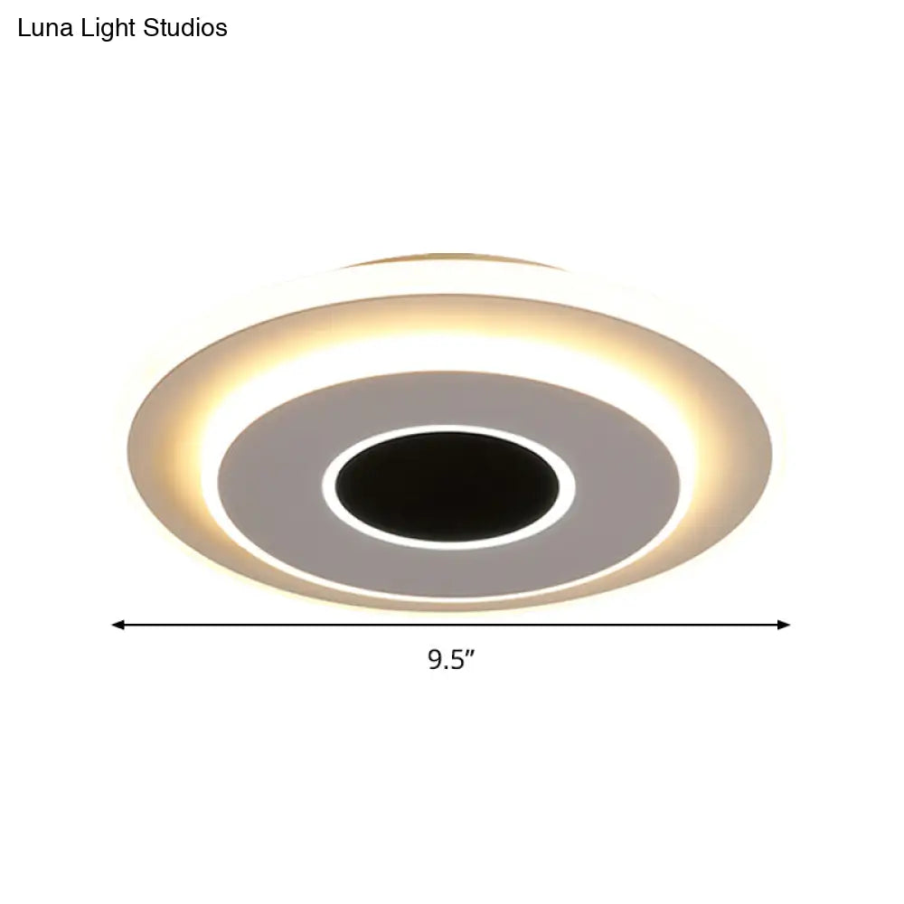 Led Mini Flush Ceiling Light - Modernist Black And White Lamp With Acrylic Shade In Warm/White